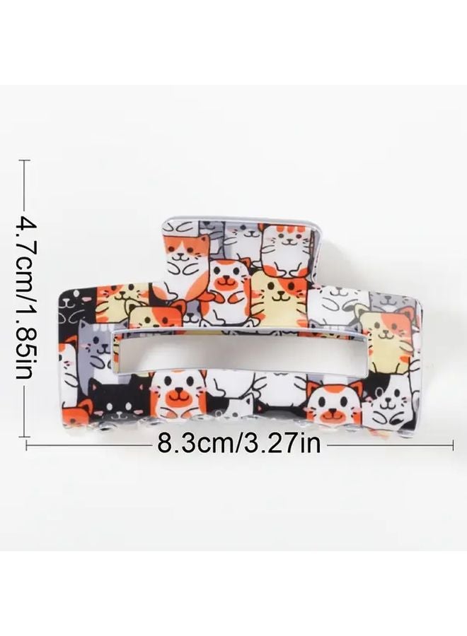 Large Rectangular Cat Hair Claw Clip Retro Cartoon Design Hollow Out Patterns Strong Grip Accessories For Women Color A - Image 4